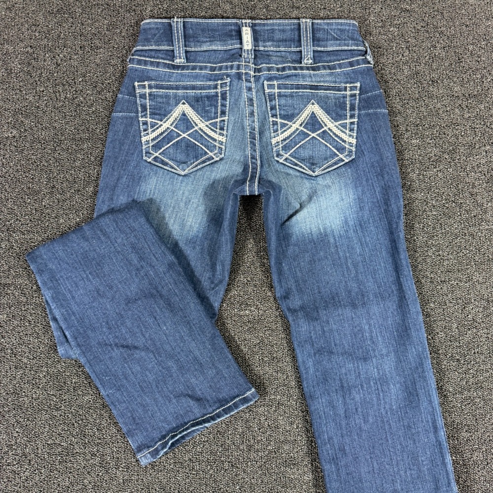 Ariat Real Women 26L Dark Wash Denim Straight Leg Jeans Low Rise Embroidered